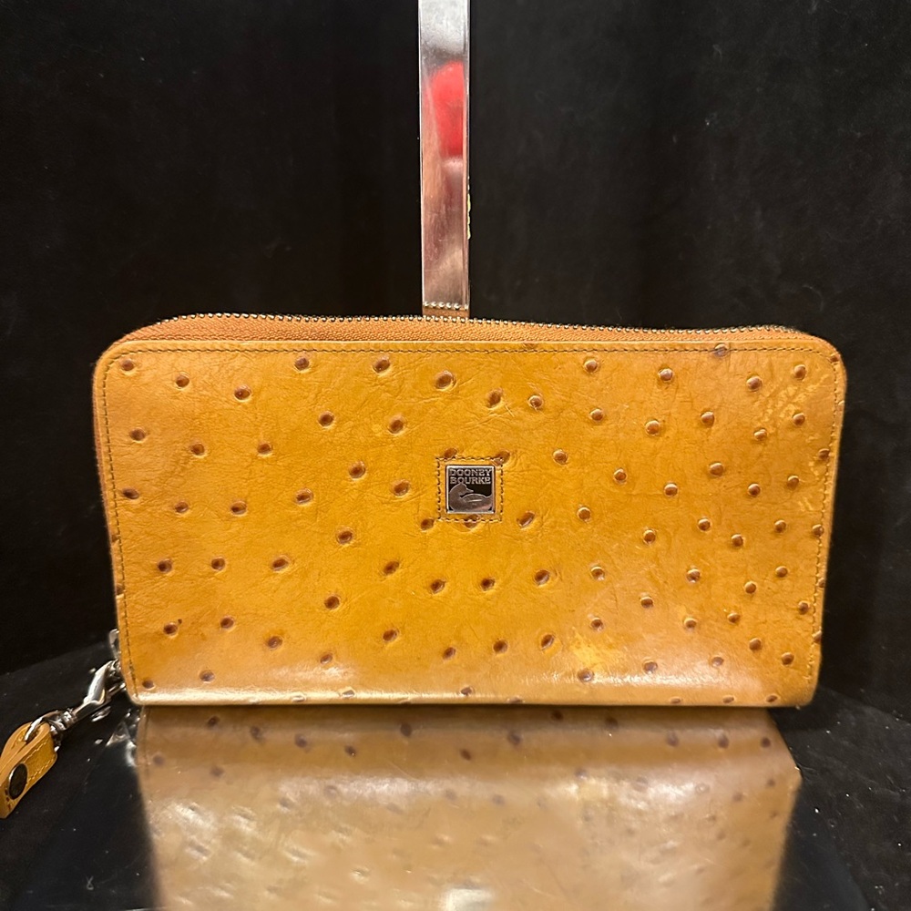 Dooney & Bourke 1998 Tan Ostrich-Embossed Zip Around Wallet